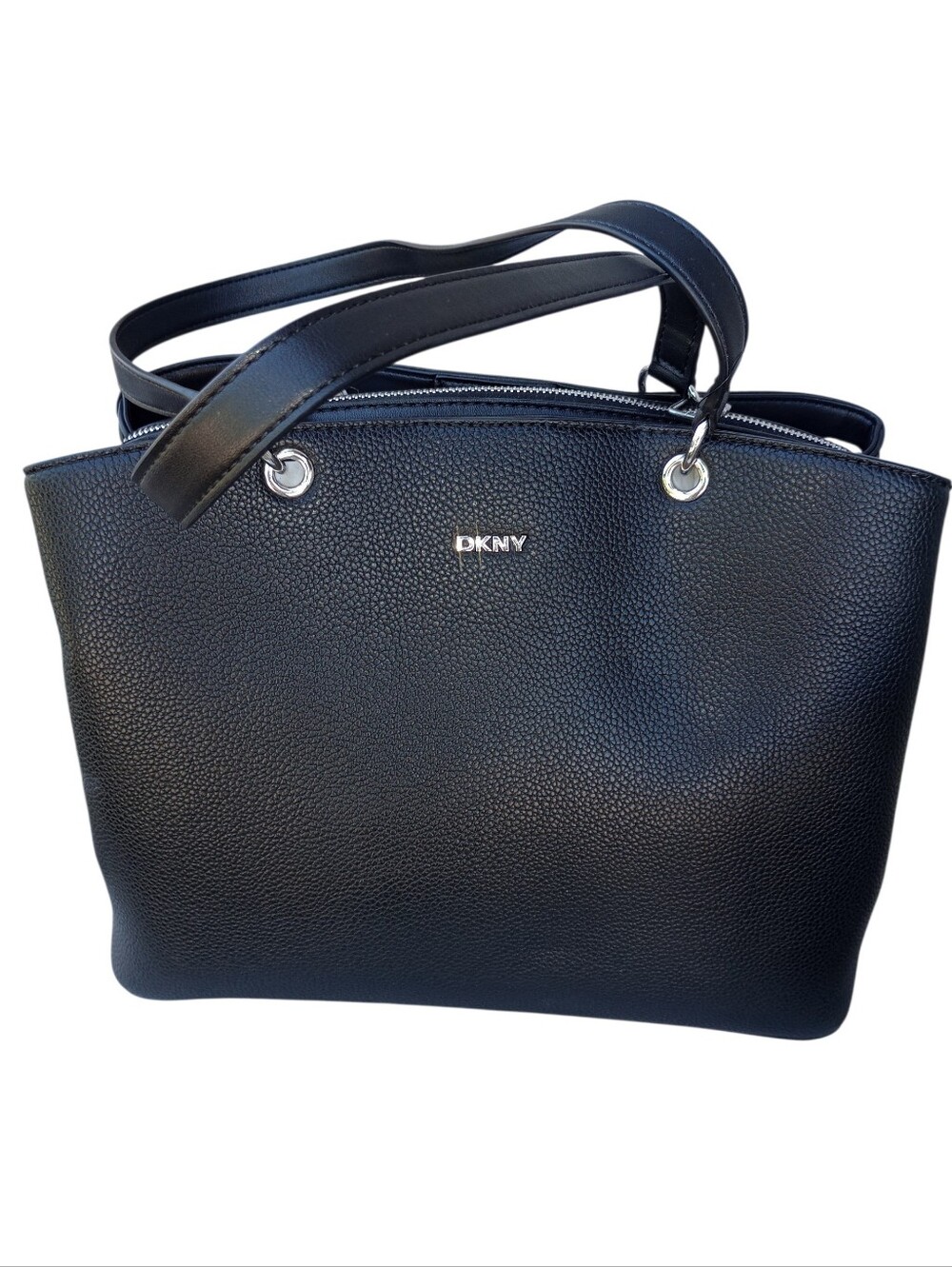 DKNY Black Pebbled Faux Leather Double-Handle Satchel, NWT